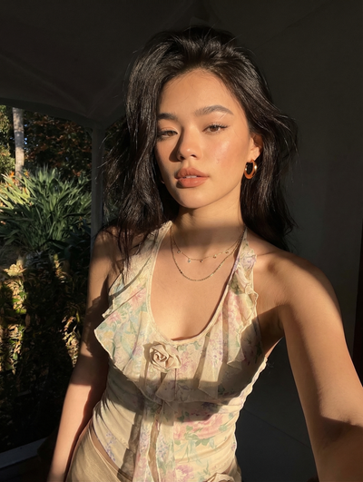 Floral Ruffle Halter Top (Cream)